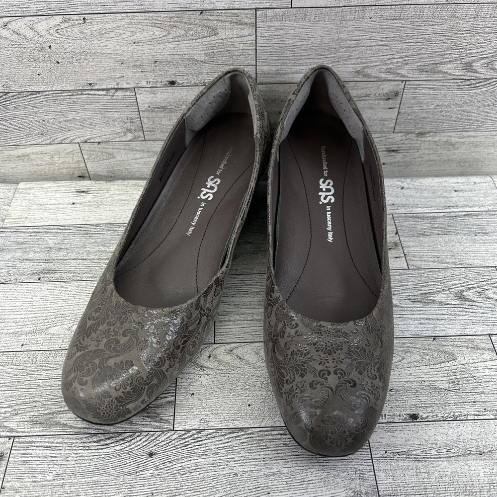 SAS Sofia Wedge Pump Gray Taupe Leather Shoes Made in Tuscany Italy Size 7M